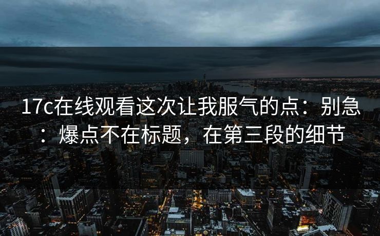 17c在线观看这次让我服气的点：别急：爆点不在标题，在第三段的细节