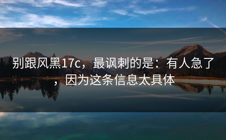 别跟风黑17c,最讽刺的是:有人急了,因为这条信息太具体