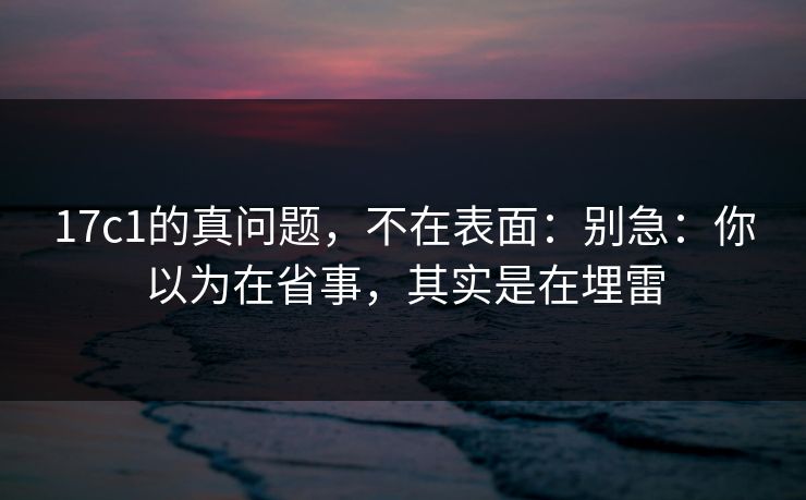 17c1的真问题,不在表面:别急:你以为在省事,其实是在埋雷 17c1的真问题,不在表面:别急:你以为在省事,其实是在埋雷