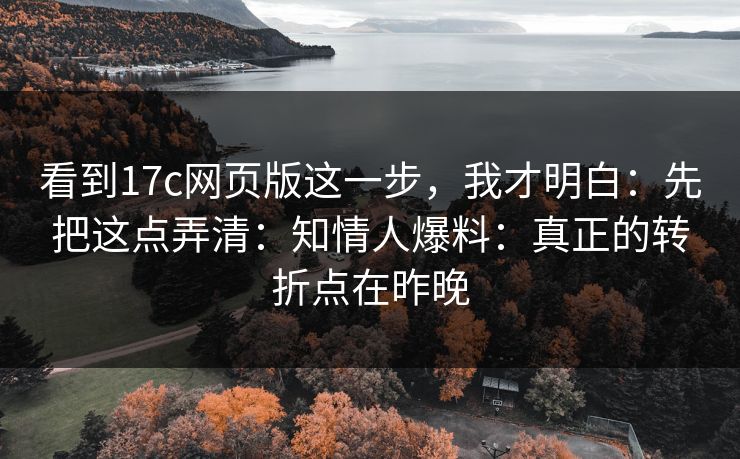 看到17c网页版这一步，我才明白：先把这点弄清：知情人爆料：真正的转折点在昨晚