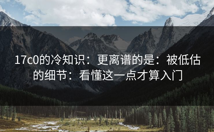 17c0的冷知识:更离谱的是:被低估的细节:看懂这一点才算入门