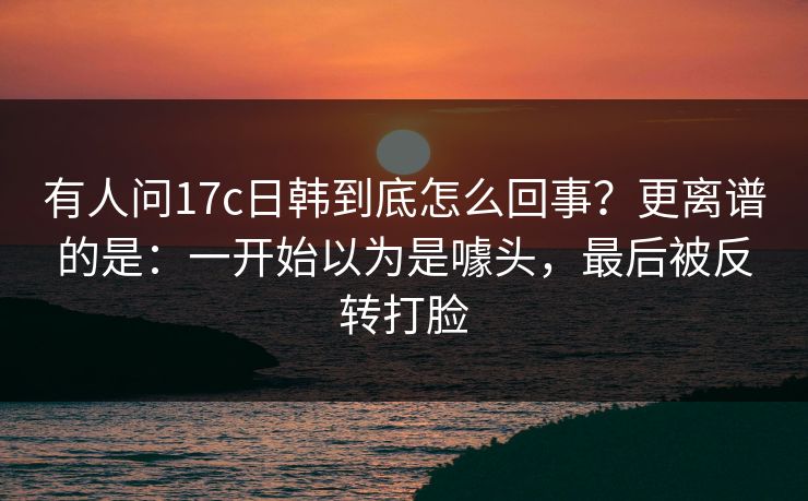 有人问17c日韩到底怎么回事?更离谱的是:一开始以为是噱头,最后被反转打脸